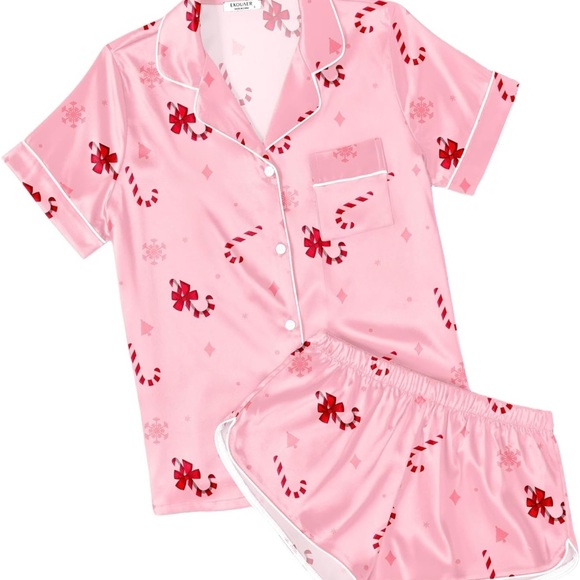Festive Pink Candy Cane Women's Pajama Set - Picture 1 of 5